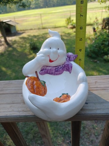 Ghost And Pumpkin Candy Dish Halloween Candy Ceramic Vintage ~Read ~ - Picture 2 of 6