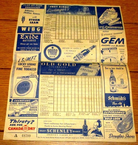 1948 Philadelphia Phillies vs. Chicago Cubs  Official Score Card & Program - Picture 6 of 9