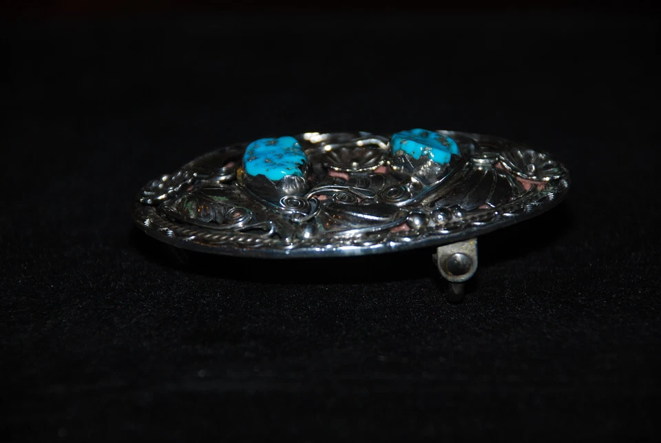 Fantástica hebilla THOMAS TSO firmada y marcada de plata de ley/turquesa 50 gramos Foto 4 de 4