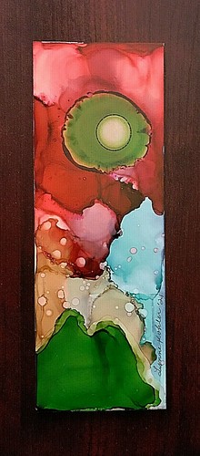 Handbemaltes Original LESEZEICHEN 2,5x7" zweiseitig bunt von Lynne Kohler