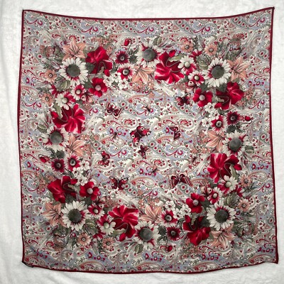 Vtg Womens  Silk Scarf Bloomsbury For Tie Rack Floral Butterflies Japan Red