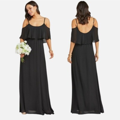 Show Me Your MuMu Caitlin Ruffle Maxi Dress Sz Medium Black Off Shoulder Chiffon