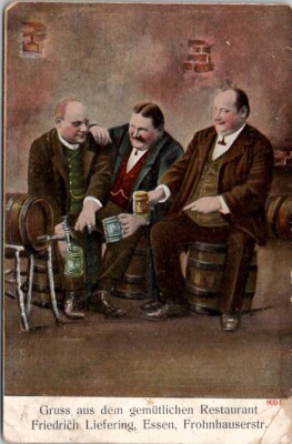 Restaurant Friedrich Liefering ~ Essen Germany  Painting of 3 Beer Drinkers 1908