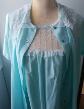 Katz Vintage 2 Piece Nightgown and Robe Set Aqua Teal Ladies Housecoat Small