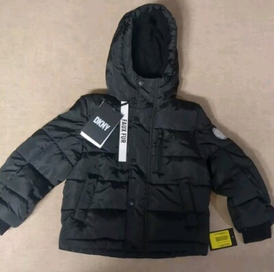 DKNY Boys' Sherpa Puffer Jacket - Black Size 4