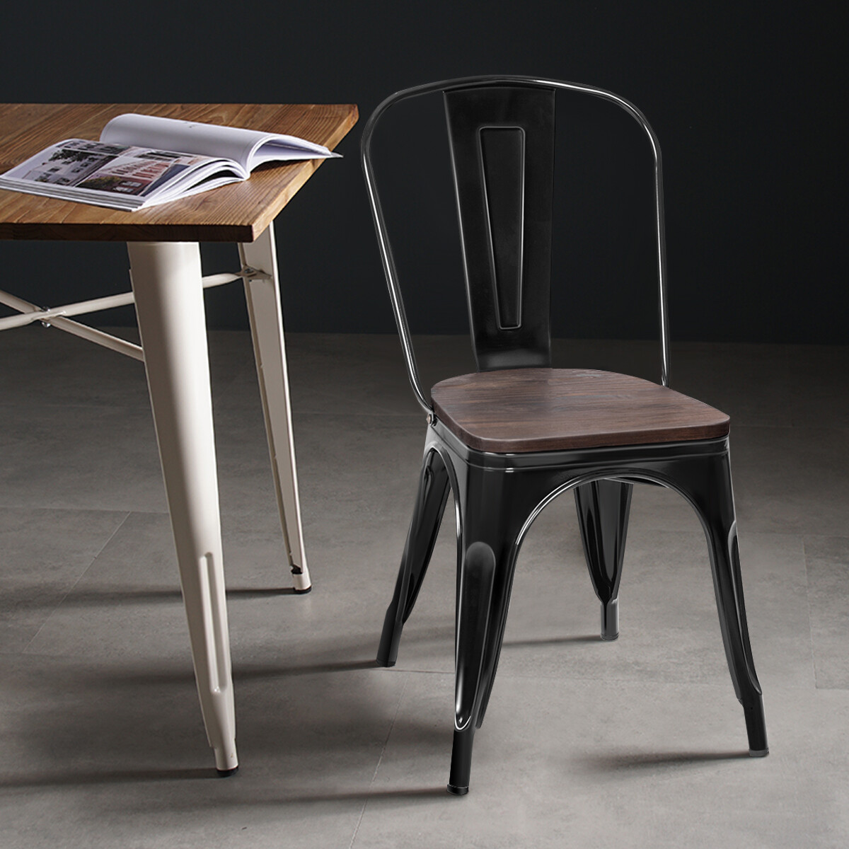 Set of 4 Tolix Style Metal Dining Side Chair Wood Seat Set of 4 Tolix Style Metal Dining Side Chair Wood Seat