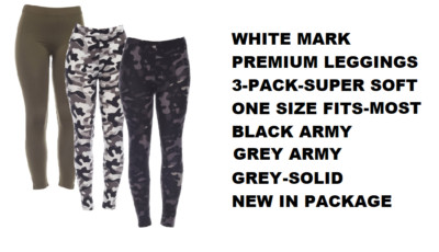 WHITE MARK PREMIUM SUPER-SOFT LEGGINGS 3 PACK ONE SIZE FITS MOST NEW IN PACKAGE