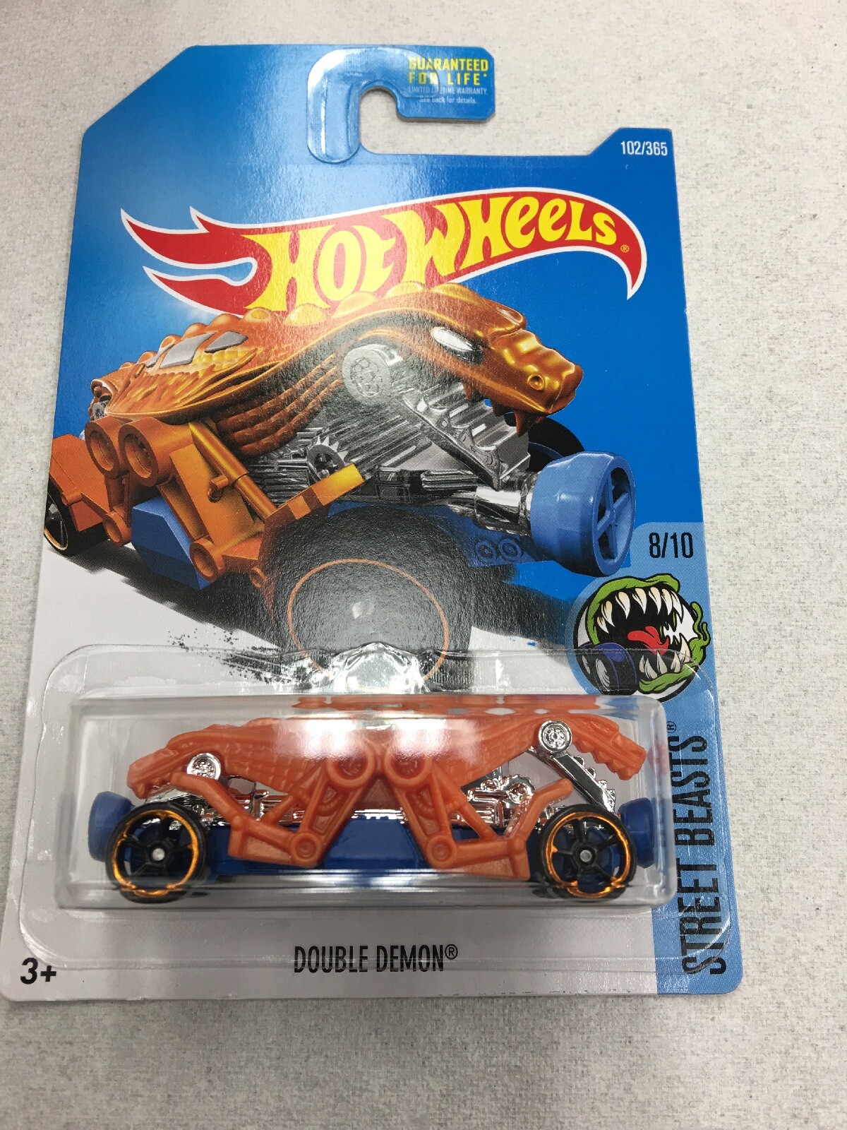 2017 Hot Wheels #102 Street Beast 8/10 DOUBLE DEMON Orange/Blue w/Black OH5 B40