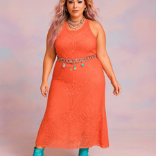 Vintage Mossimo Womens Maxi Dress Size 2XL Sheer Coral Cutout Nude Base Artsy