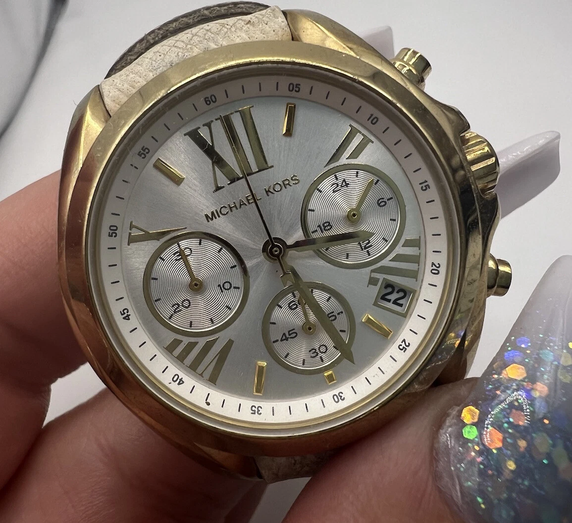 Michael Kors Bradshaw White Dial Leather Ladies Watch Gold MK2302