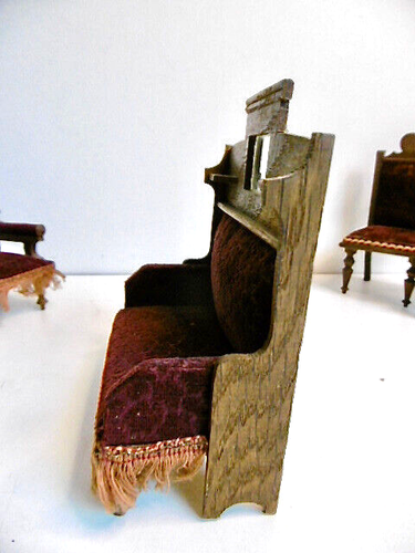 BEAUTIFUL ANTIQUE 4 PIECE BURGUNDY VELVET DOLLHOUSE FURNITURE - 19th century - Picture 4 of 17