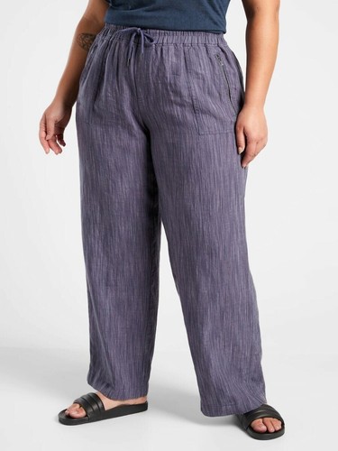 Athleta Cabo Linen Textured Wide Leg Pant Womens Plus 18 Elastic Pull On Waist - Picture 3 of 13