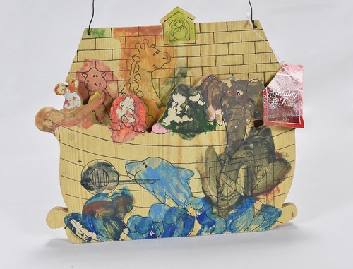 Folk Art Noah's Ark Arch Painted Wood Plaque Wall Décor Xmas Animals Children - Picture 2 of 8