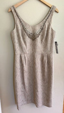 NWT Tahari Arthur S Levine Valerie Dress Women 8 Caramel Beaded Sleeveless Knee