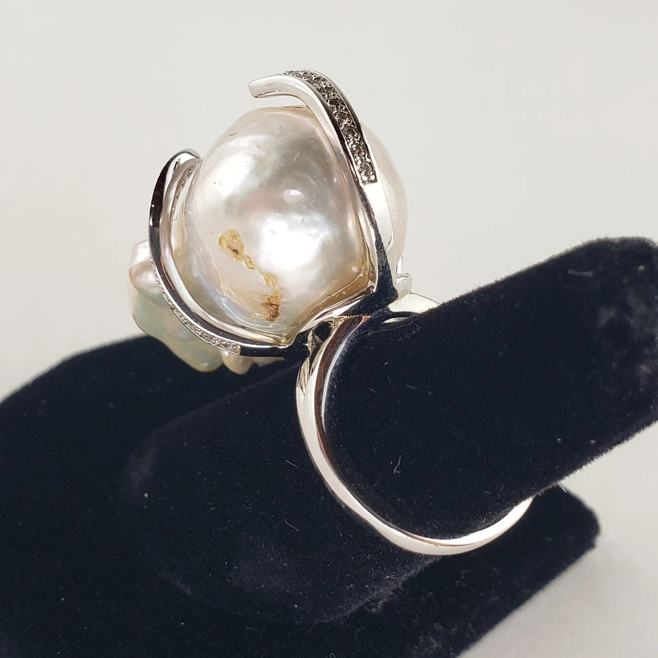 Anillo de plata esterlina grande barroco perla solitario y topacio 18,2 g talla 6 [7225] Foto 4 de 4