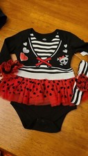 Girls 12M halloween 2 piece set skull and crossbones red black tulle