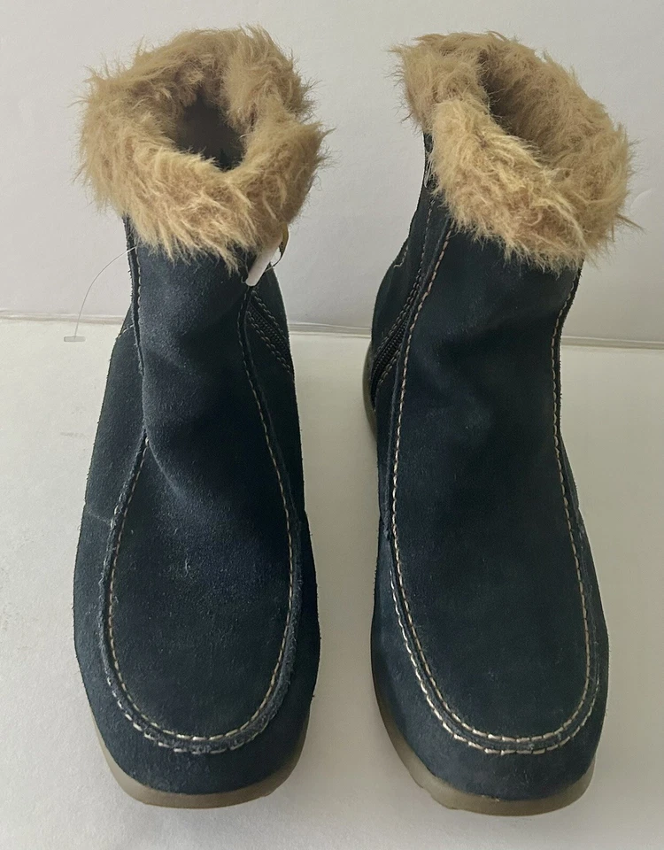 Sporto Womens Navy Blue Suede Fur Lined Insulated Zip Up Ankle Boots - Image 2 of 4