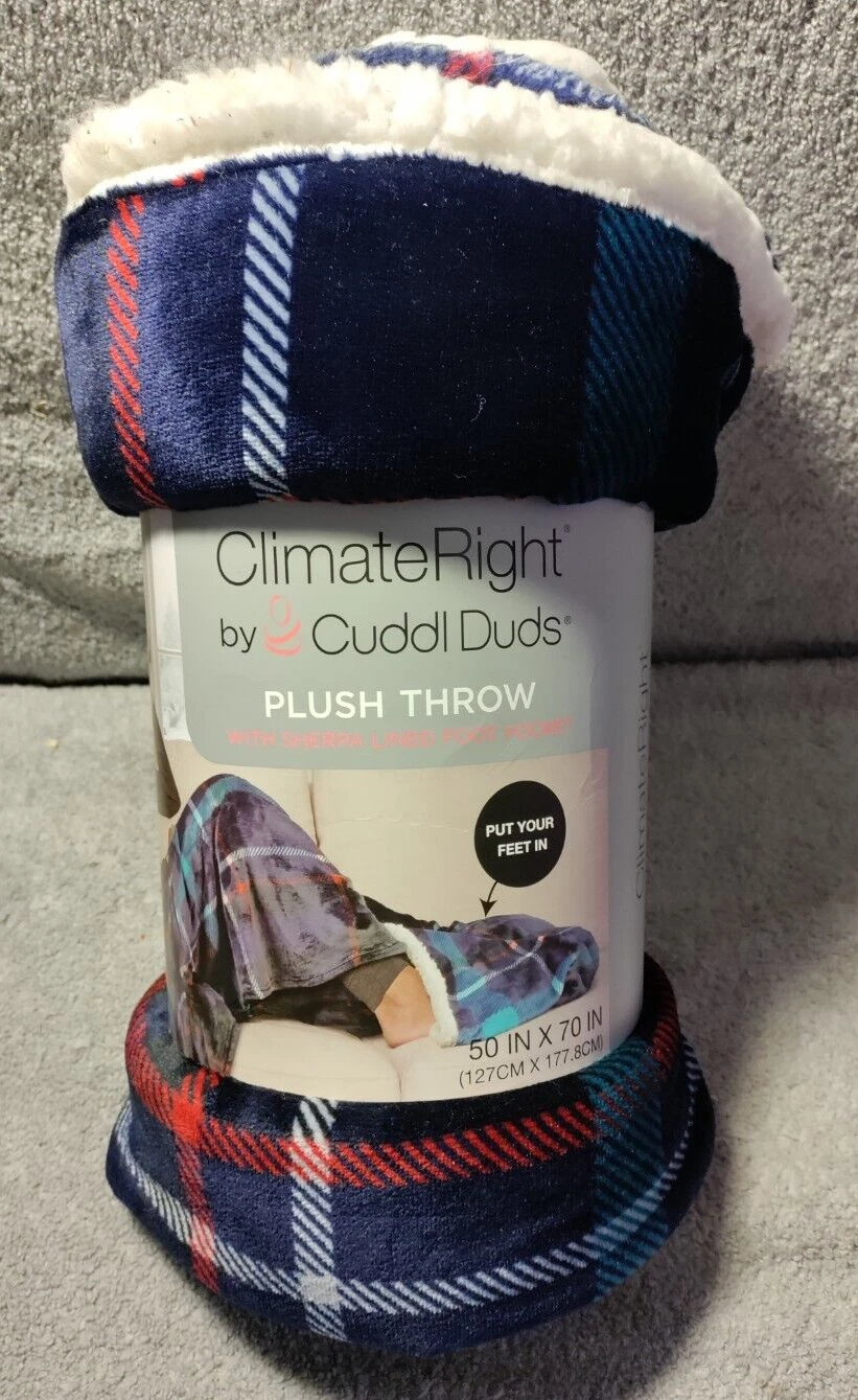 Cuddl Duds Climateright Plush Throw Blue Farmhouse Plaid Pocket 50 x 70 in Nepal at NPR 7814 Rating 5