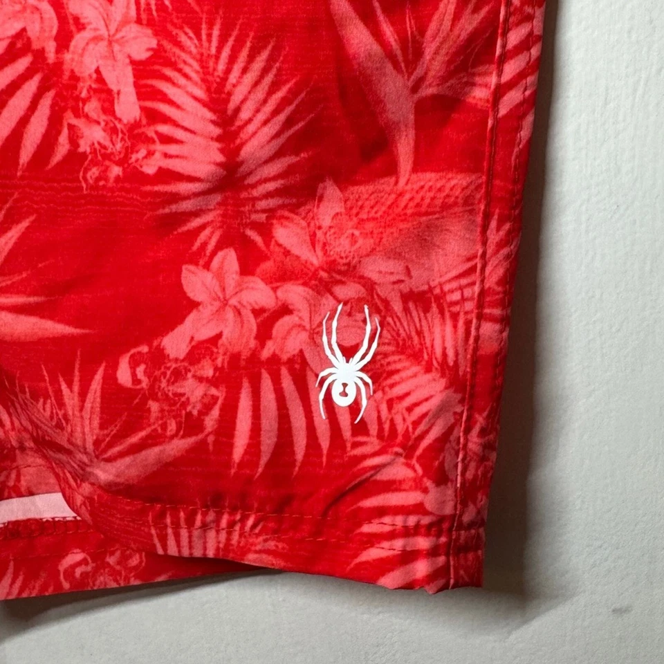 Spyder Boys Red Blue Striped Tropical Floral Drawstring Swim Shorts Size XL - Image 4 of 4