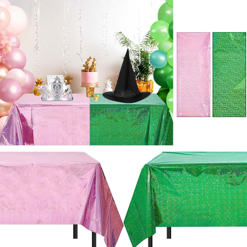 2 Pcs Holographic Tablecloth for Party Pink and Green 54" X 108" Iridescent Meta