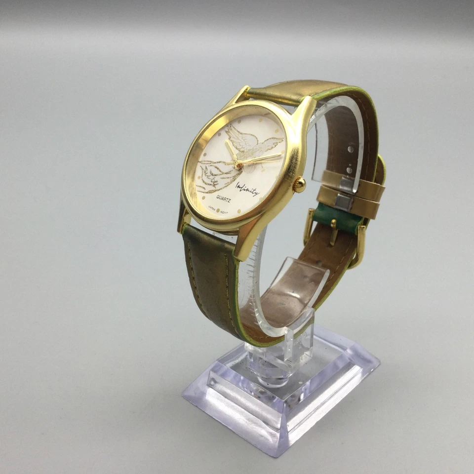 Reloj De Colección Infinity Angel Mujer 34mm Tono Dorado Trompeta Cuero Banda Batería Nueva Foto 4 de 4