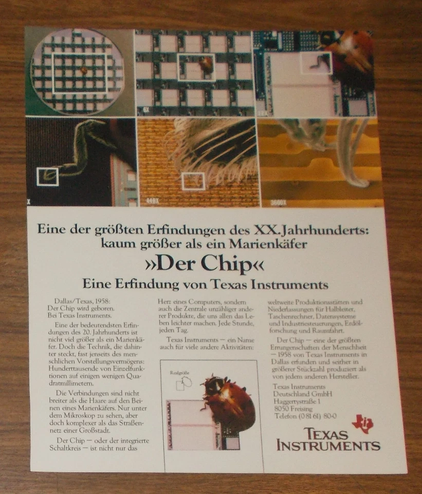 Seltene Werbung TEXAS INSTRUMENTS - DER CHIP - Eine Erfindung von TI 1985 - Bild 1 von 1