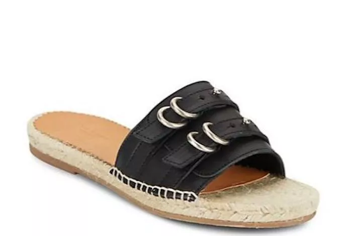 rag bone Jules Espadrille Slide Sandal Black Leather Runs Small