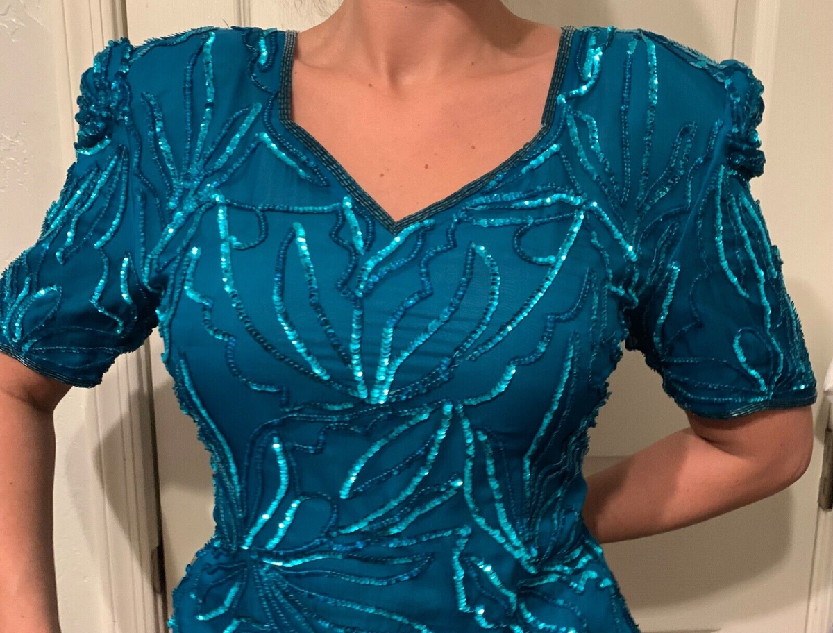 green emerald velvet dress Another World Teal Sequin Midi Dress - US 2 main image 0