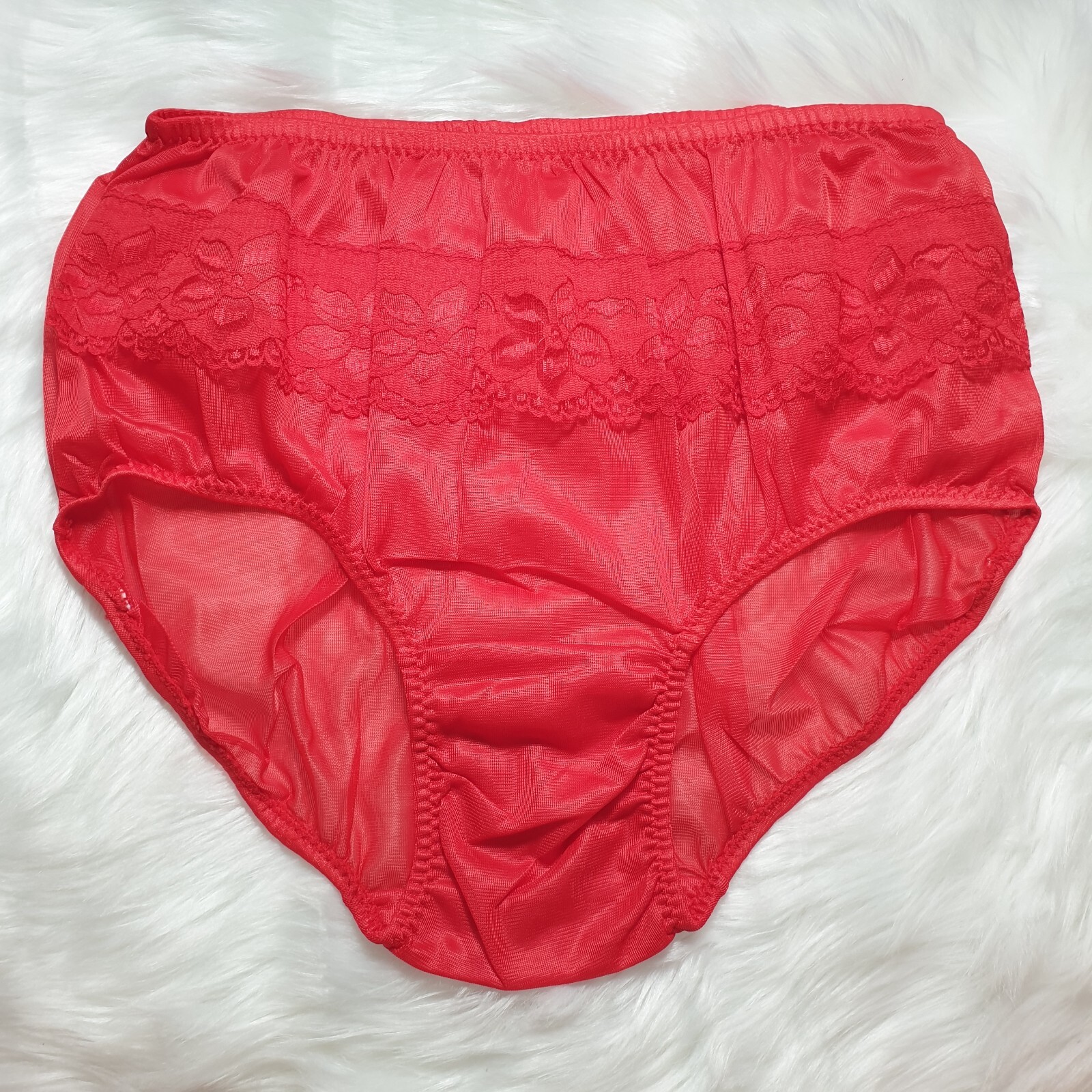 Vintage Sheer Nylon Panties Red Bikini Flower Lace So… Gem