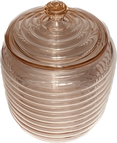 Antique Depression Glass Pink Ribbed Cookie Jar/Biscuit Bowl - Beehive 8” X 5” - Picture 5 of 14