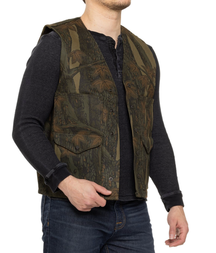 FILSON Rugged Twill Cruiser Vest L Maple Bark Camo Hunting MSRP $260 Snap Front - Picture 5 of 6