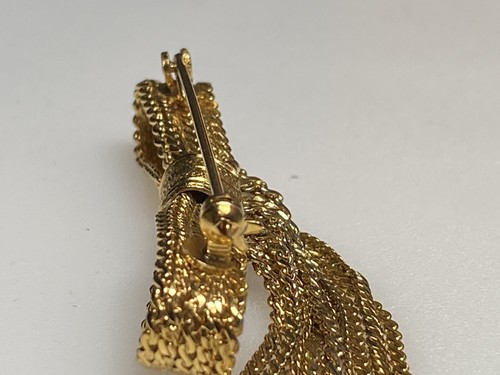 Vintage Brooch Ribbon Bow Gold Metal Tassel Chains 12g - Picture 4 of 12