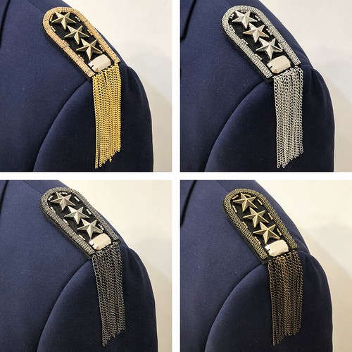 1 Pair Star Tassel Chain Epaulet Shoulder Boards Badge Military Suit Appliques - Picture 4 of 12