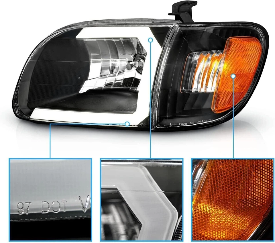 Faros LED negros barra C para Toyota Tundra 2000-2004 cabina regular y de acceso Foto 3 de 4