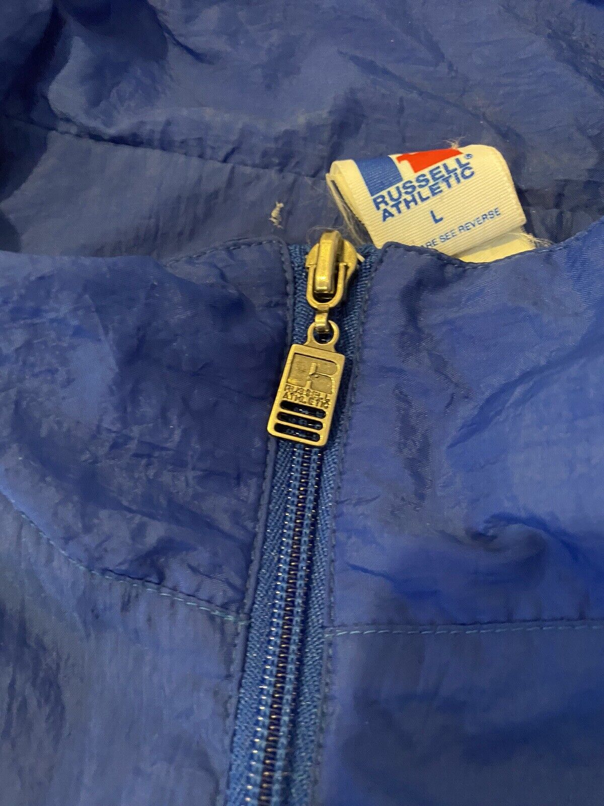 Russell Athletic Mens Large VTG Windbreaker Jacket 90s Full Zip Blue