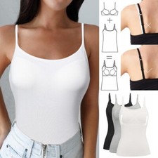 Women Sleeveless Adjustable Strap Camisole Tank Top With Built in Bra Underwear