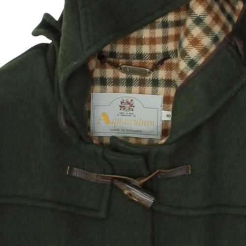 Aquascutum Womens Duffle Coat | Vintage Green Hooded Outdoors Toggle Jacket - Picture 3 of 4