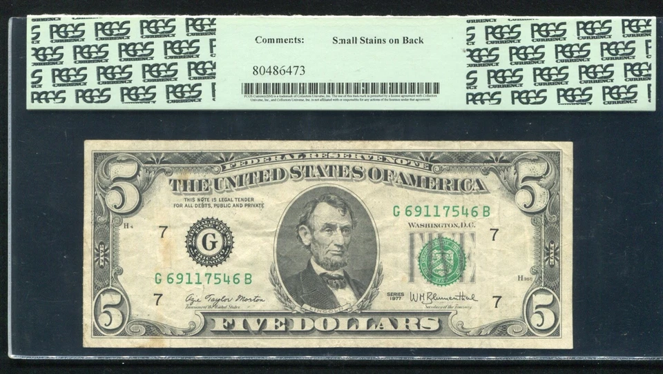 FR. 1974-G 1977 $5 FRN “ADDITIONAL BACK PRINTING INVERTED ON BACK” PCGS VF-25 - Image 2 of 2