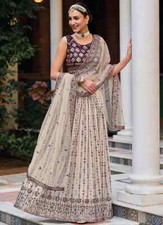Off White And Purple Sequence Embroidery Festive Lehenga Choli from Hatkay
