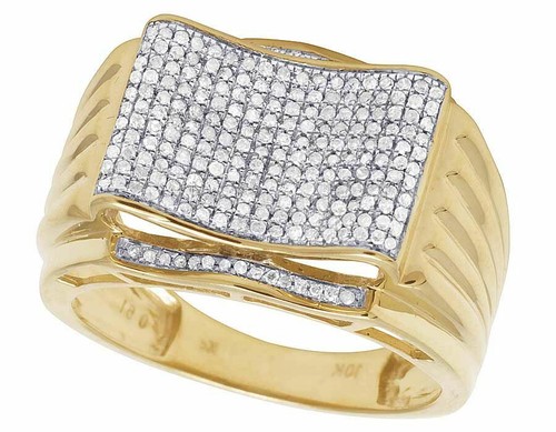 Men's 10K Yellow Gold Genuine Diamond Iced Concave Wedding Band Ring 1/2 Ct 15MM - 第 5/5 張圖片