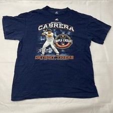 Miguel Cabrera Shirt Detroit Tigers 2012 Triple Crown MLB Graphic Blue Size L