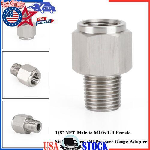 1/8 NPT Male to M10x1.0 Female SS Oil Pressure Gauge Adapter