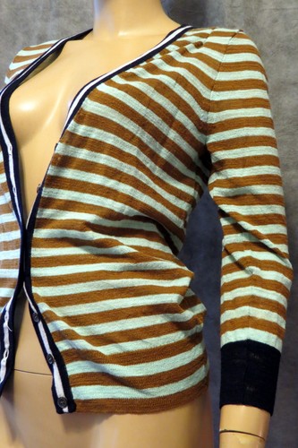 SOLD OUT at J CREW Brown Mint Green STRIPE GAUZE CARDIGAN Layering Sweater S - Picture 2 of 2