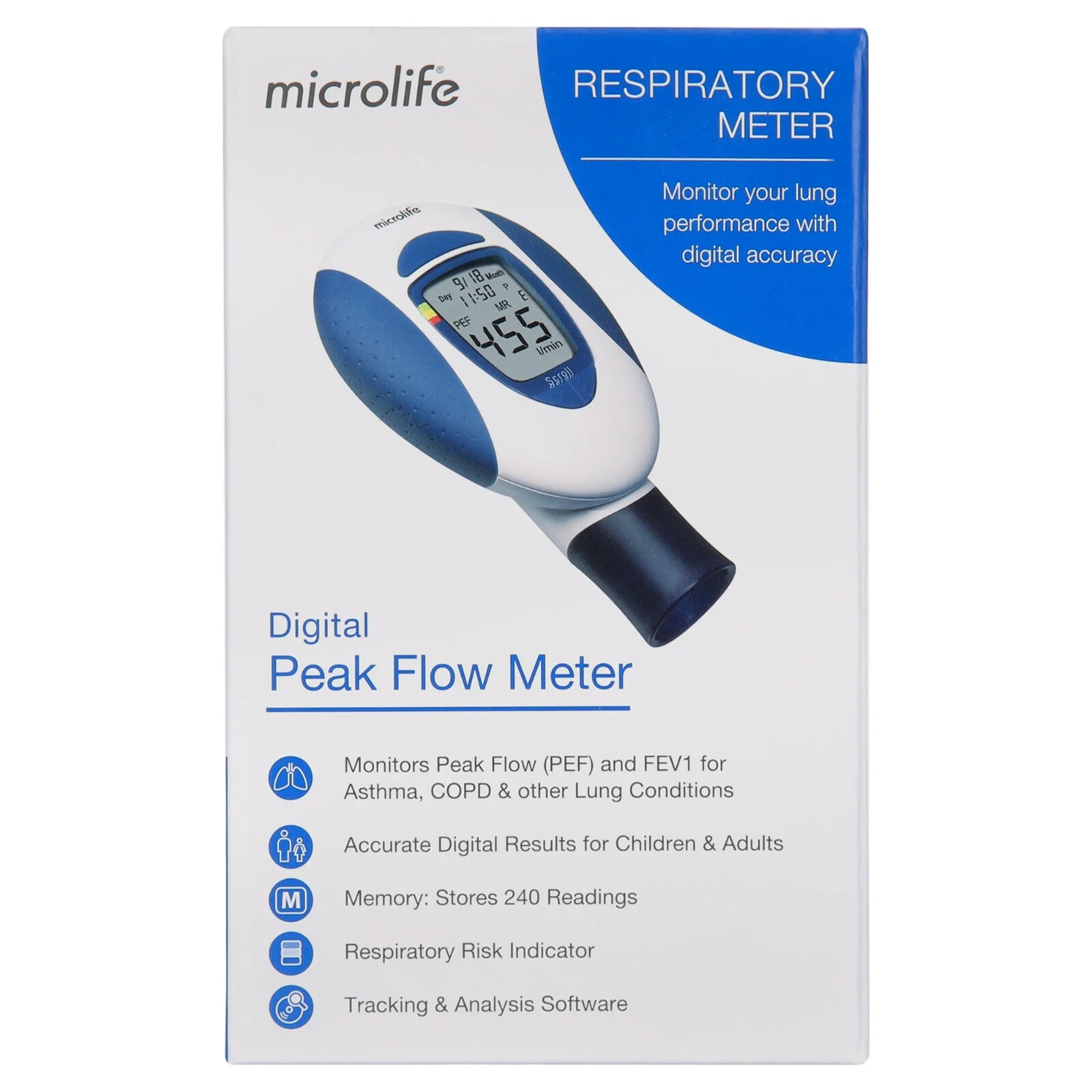 Microlife PF100 Digital Peak Flow & FEV1 Respiratory Meter NIB eBay