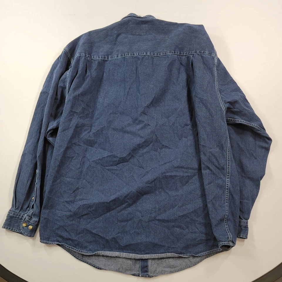 Camisa Denim Eddie Bauer De Colección Para Hombres XL Azul Jean Años 90 Suelta Y2K Manga Larga Foto 3 de 4