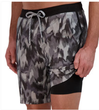 Eddie Bauer Hybrid Volley Swim Trunks Black Camo with Boxer Brief Insert NWT NR