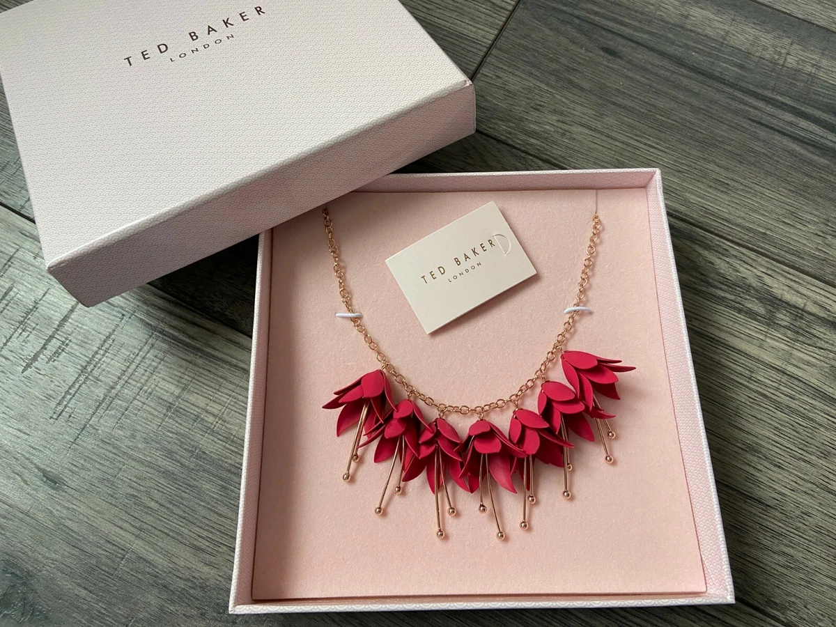 TED BAKER ROSE GOLD DARK PINK FUCHSIA DROP FAWNA NECKLACE RETAIL 99 BNIB