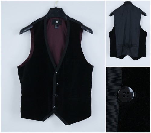 Mens Velvet Waistcoat Medium Size UK 38 Black Formal H&M Dress Vest