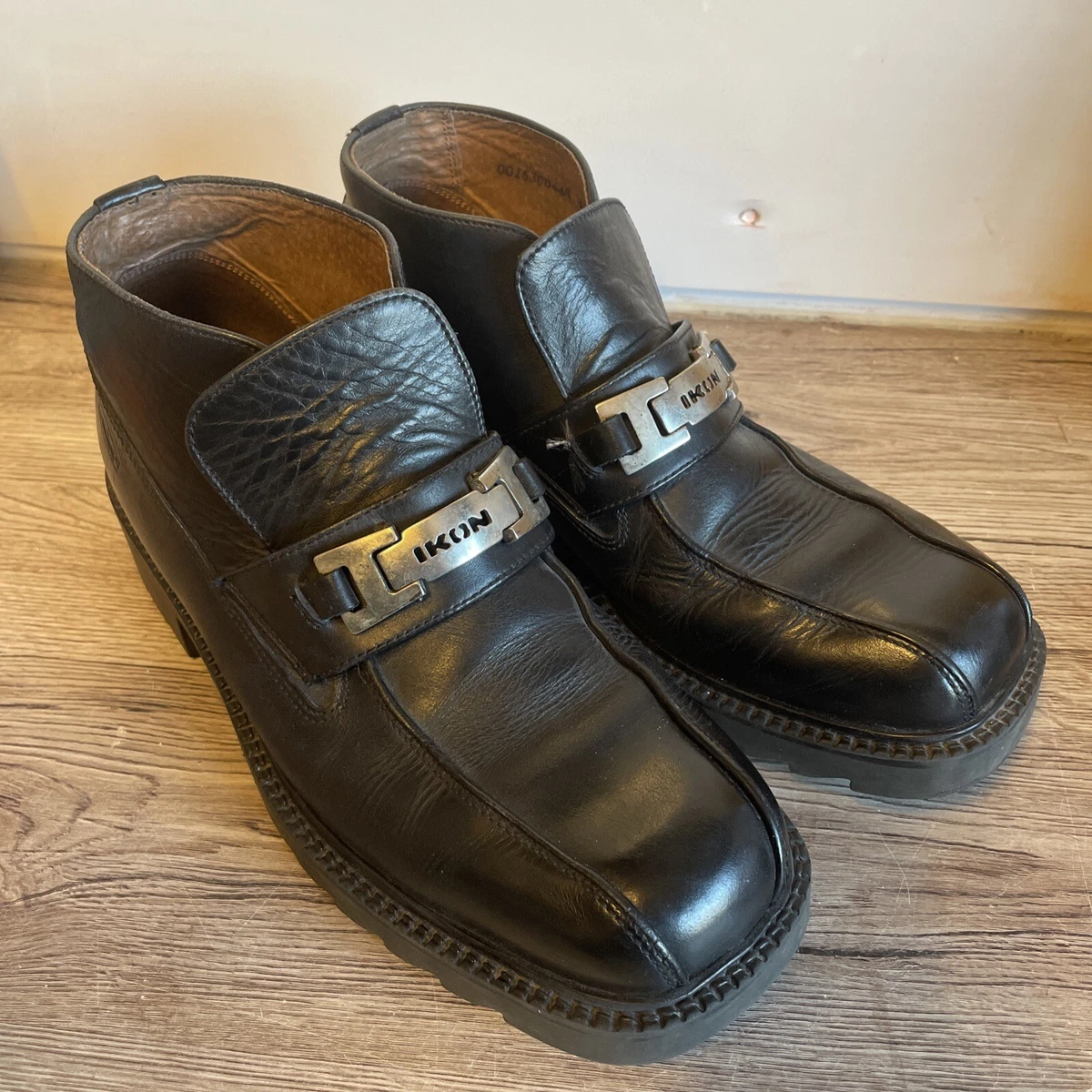 IKON BLACK ALL LEATHER VINTAGE BIG BUCKLE SHOE BOOTS EU43 UK9 eBay