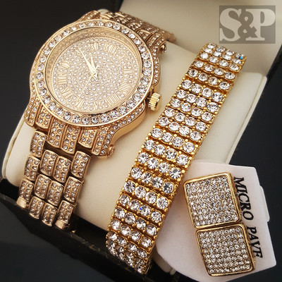 Men Hip Hop Iced Bust Down Gold PT Lab Diamond WATCH  display picture 3